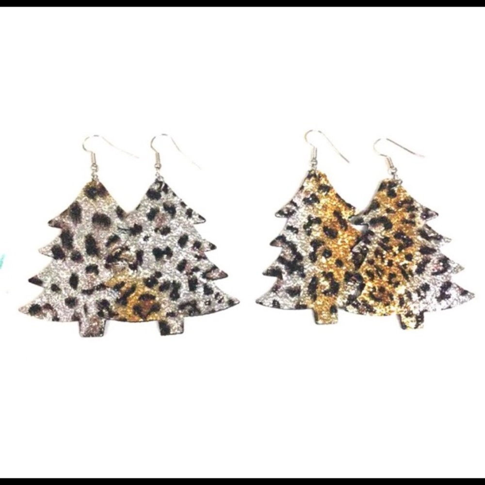Cheetah Faux Leather Christmas Earrings